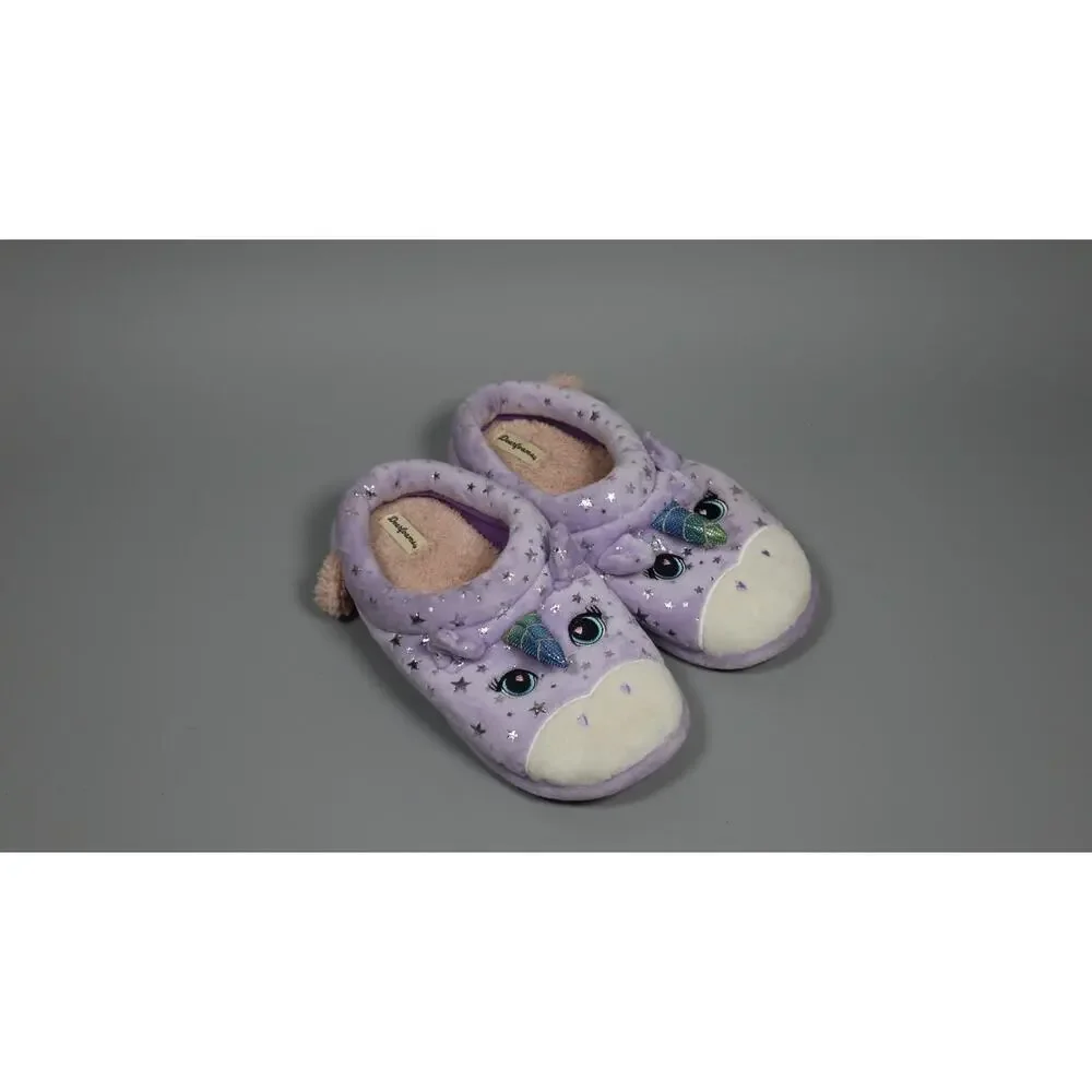 Dearfoams Kid Toddlers Whimsical Washable Slipper Purple Unicorn Size 4-5